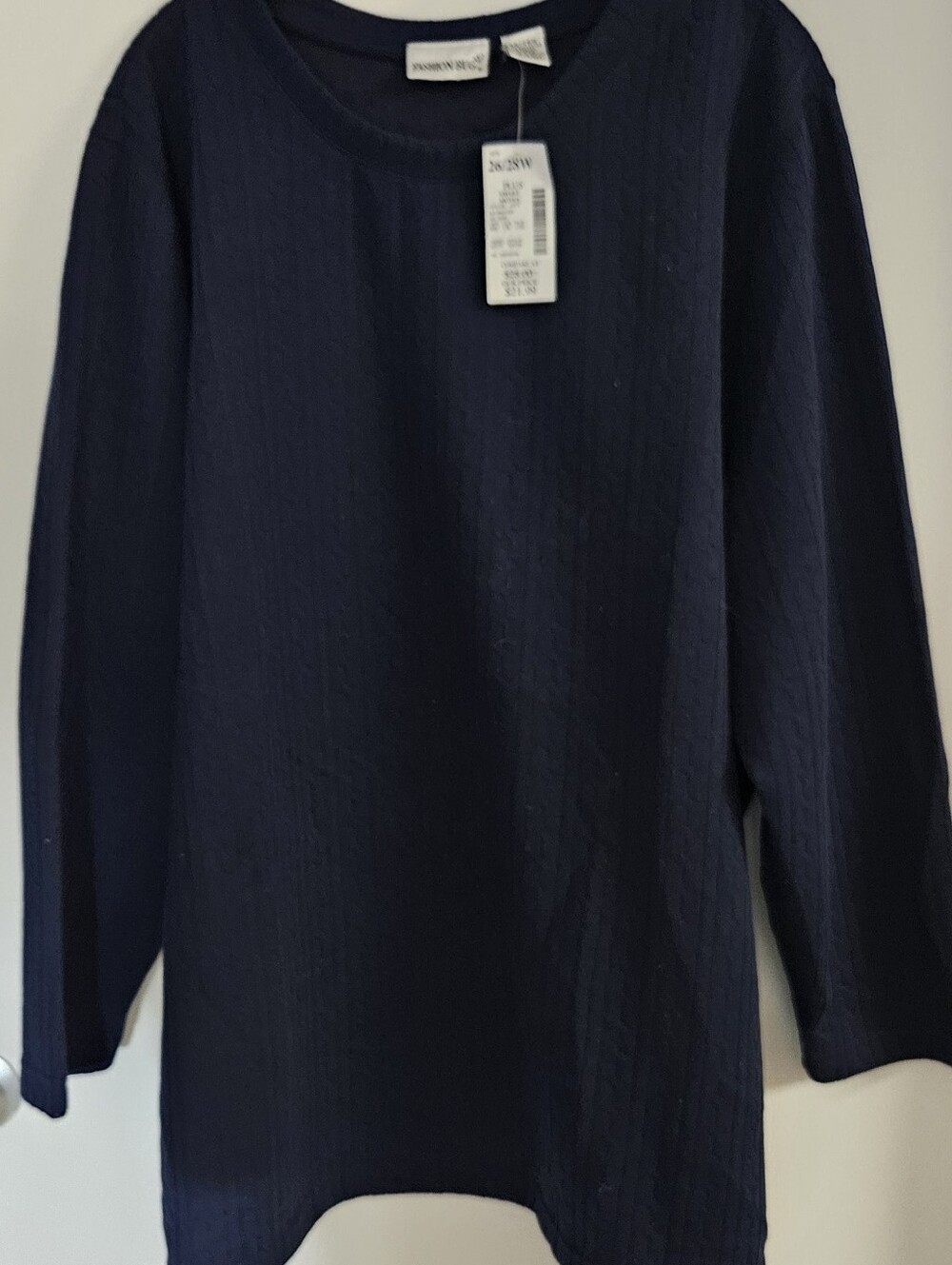 Fashion Bug Navy Textured Long-Sleeve Crewneck Top